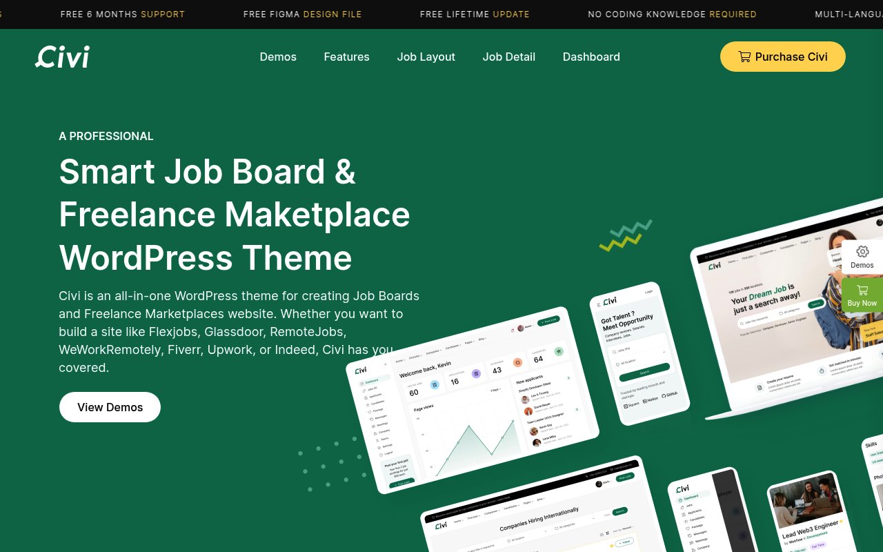 Civi job board and freelance marketplace WordPress theme