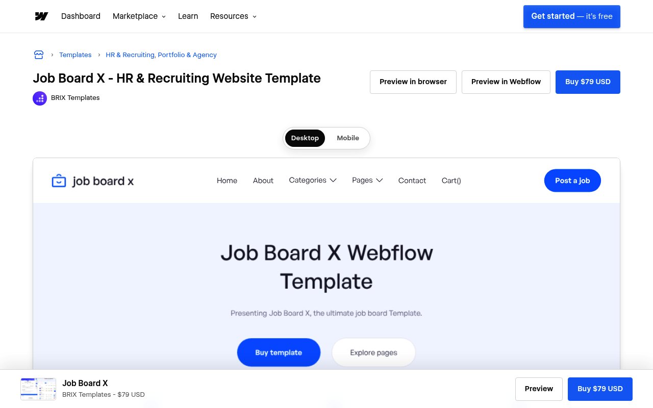 Job Board X Webflow job board website template