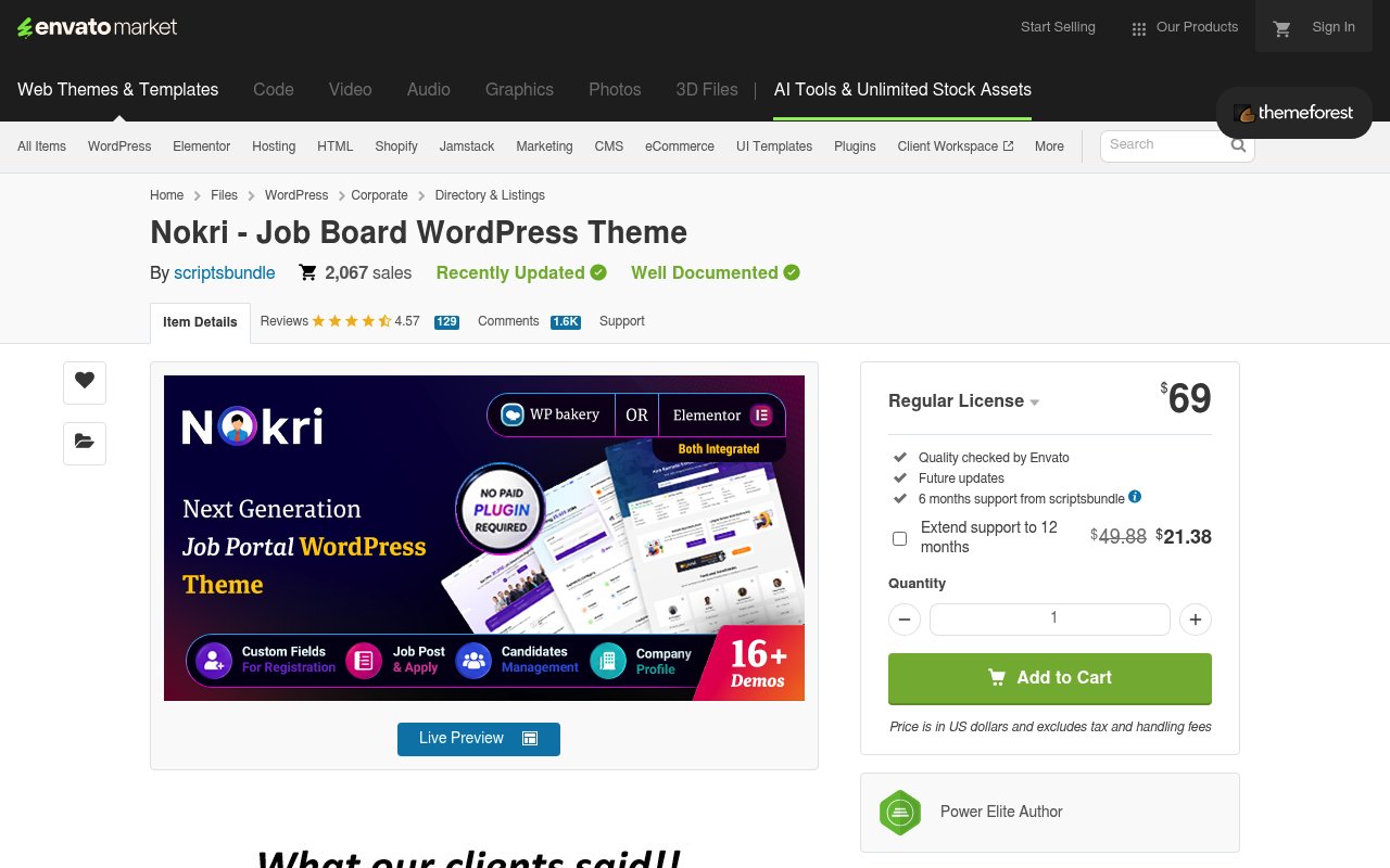Nokri job portal WordPress theme on ThemeForest